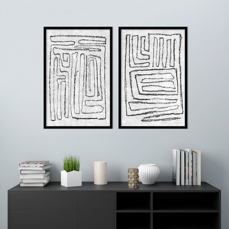 Black & White Runes By Jennifer Goldberger, Framed Wall Art Print, Set Of 2 - Image 4