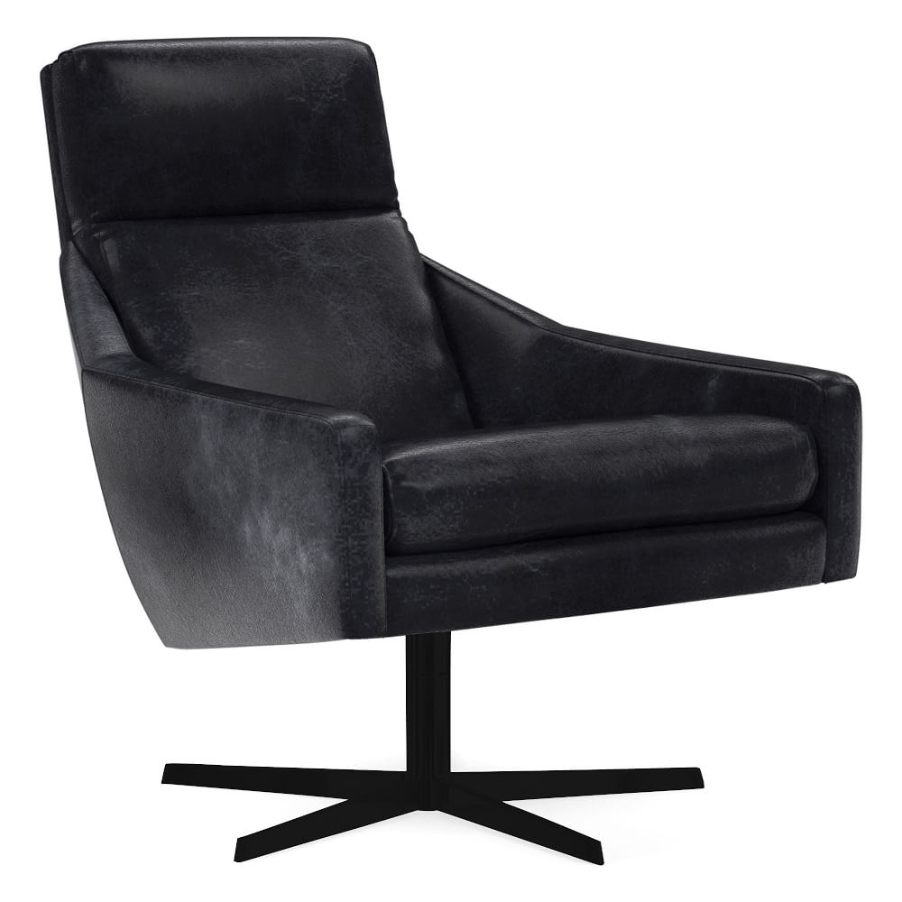 Austin Swivel Chair, Poly, Sierra Leather, Licorice, Dark Bronze - Image 0