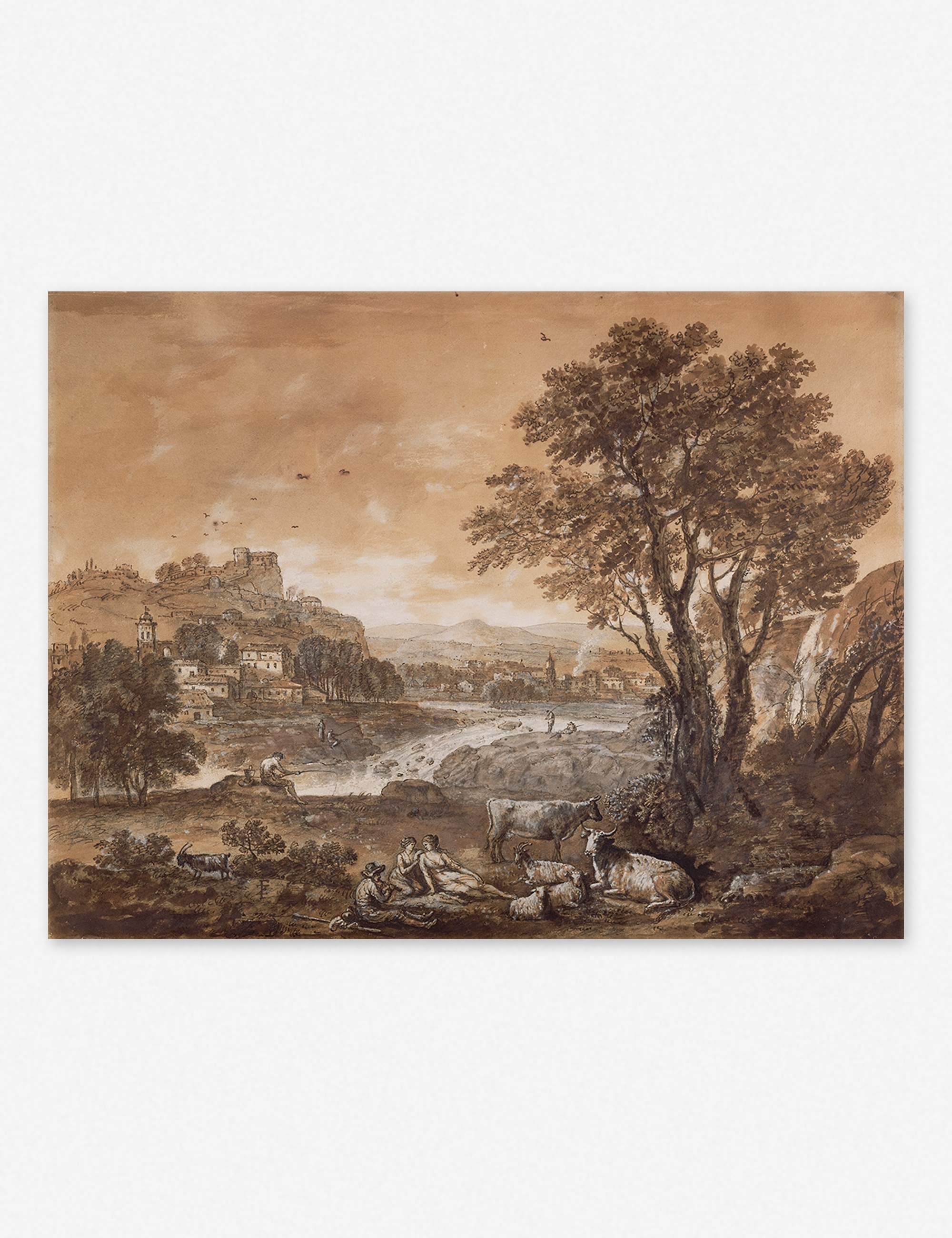 Landscape with Shepherds Resting Under a Tree by a Cascade Wall Art by Francesco Zuccarelli - Image 1