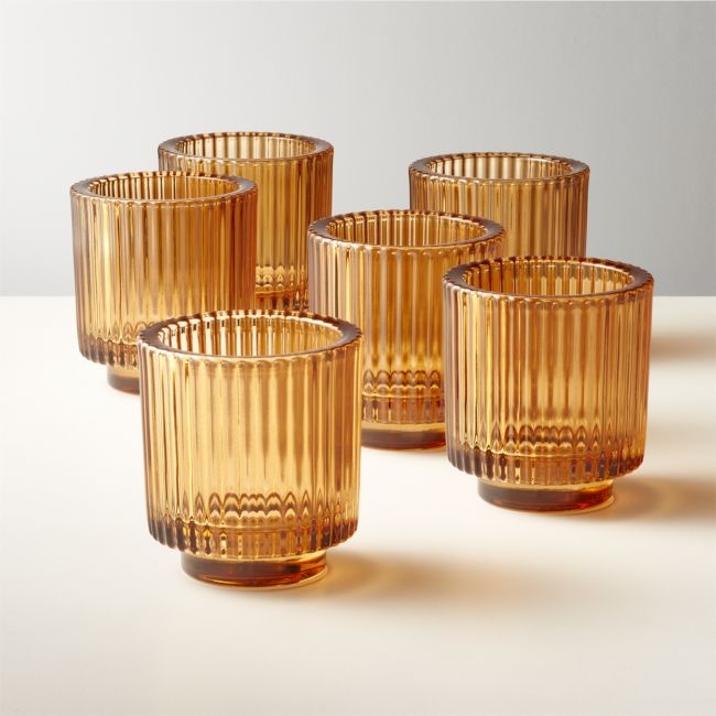 Ezra Amber Glass Tealight Candle Holders Set of 6 - Image 0