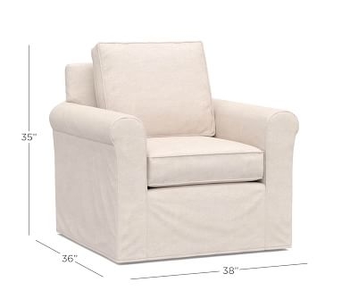 Cameron Roll Arm Slipcovered Swivel Armchair, Polyester Wrapped Cushions, Performance Boucle Oatmeal - Image 1