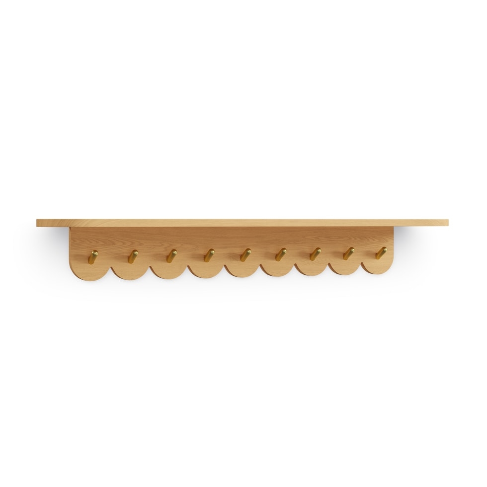 Shelly 38" Shelf and Coat Rack - Brass and Oak - Image 0