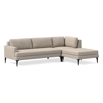 Andes 101" Right Multi Seat 3-Piece Ottoman Sectional, Petite Depth, Yarn Dyed Linen Weave, Sand, Dark Pewter - Image 0