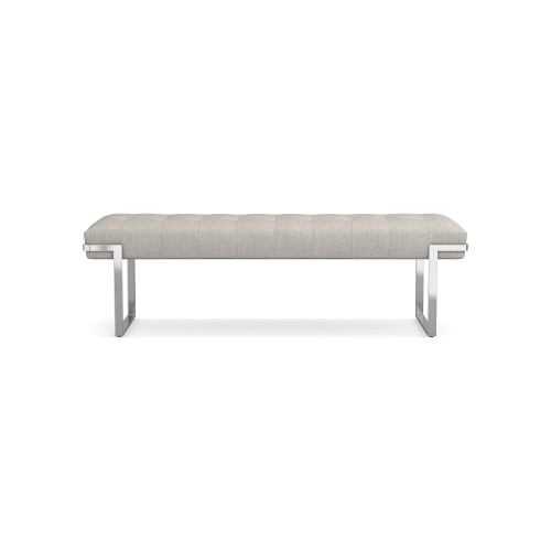 Mixed Material Bench, Standard Cushion, Perennials Performance Melange Weave, Oyster, Polished Nickel - Image 0