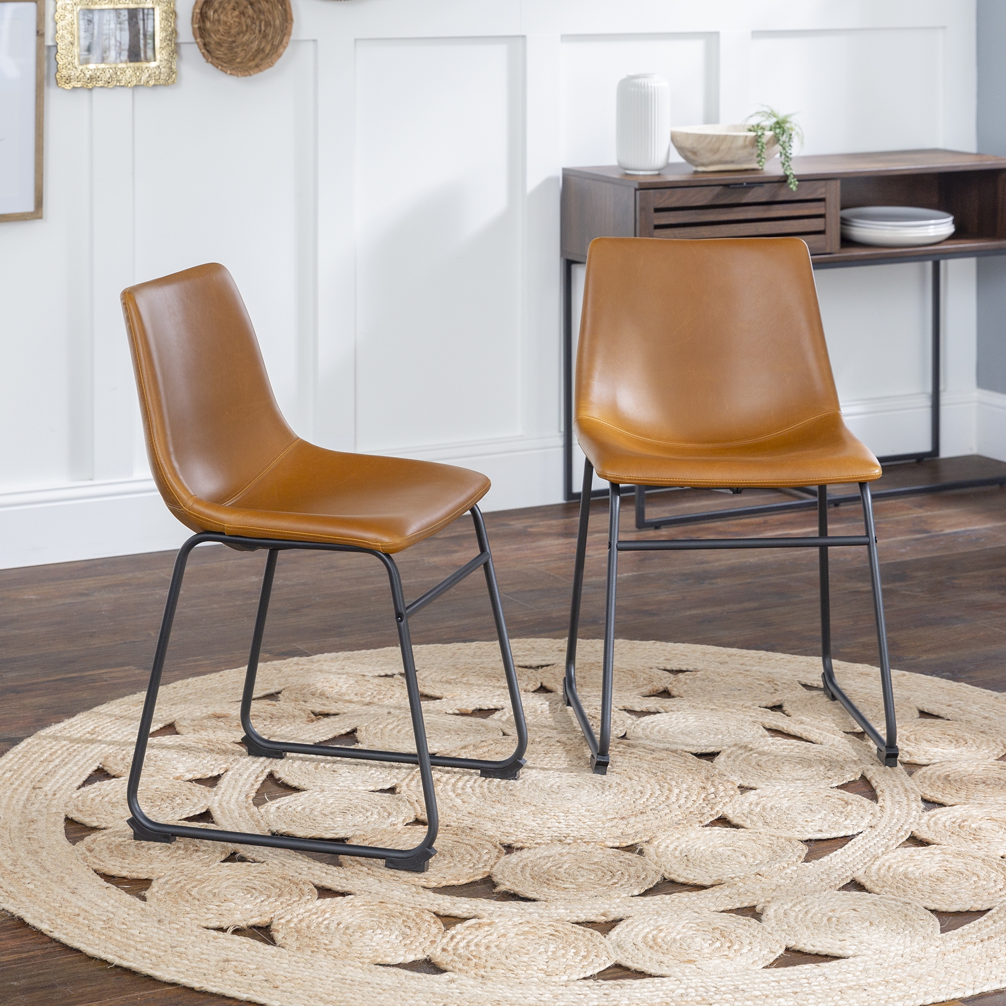 18" Industrial Faux Leather Dining Chair, Set of 2 - Whiskey Brown - Image 5