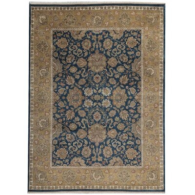 One-of-a-Kind Modn Mughal Hand-Knotted Blue / Gold 9'1" x 12'3" Wool Area Rug - Image 0