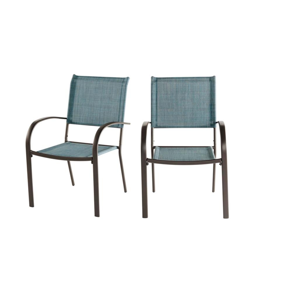 Hampton Bay Mix and Match Stationary Stackable Steel Split Back Sling Outdoor Patio Dining Chair in Conley Denim Blue (2-Pack) - Image 0