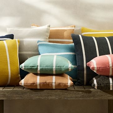 Outdoor Simple Stripe Pillow, 20"x20", Midnight, Set of 2 - Image 2