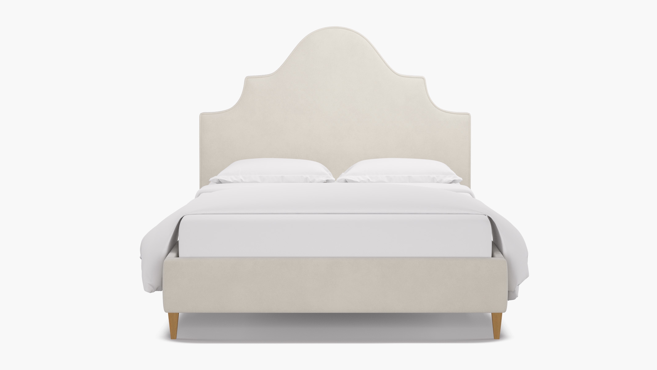 Statement Bed, White Performance Velvet, Natural Square Tapered Leg, King - Image 0