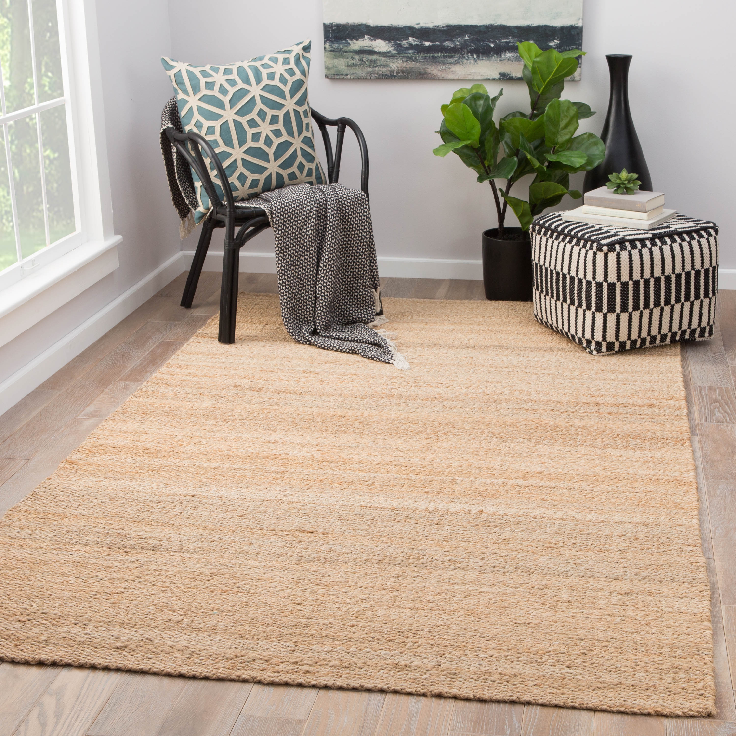 Hutton Natural Solid Beige Area Rug (5' X 8') - Image 4