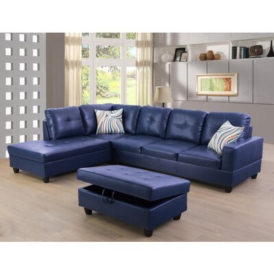 Cthrine 104'' Wide Faux Leather Corner Sectional with Ottoman - Image 0