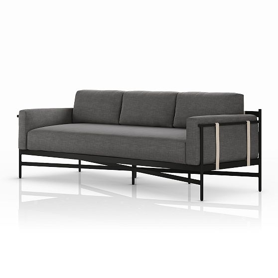 Aluminum Frame with Strap 99" Outdoor Sofa, Charcoal - Image 0