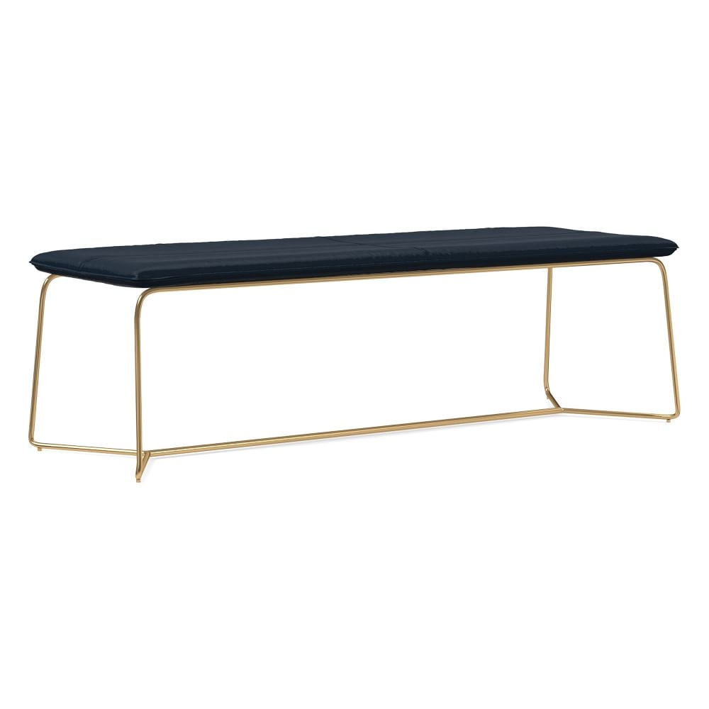 Slope Dining Bench, Sierra Leather, Navy, Antique Brass - Image 0