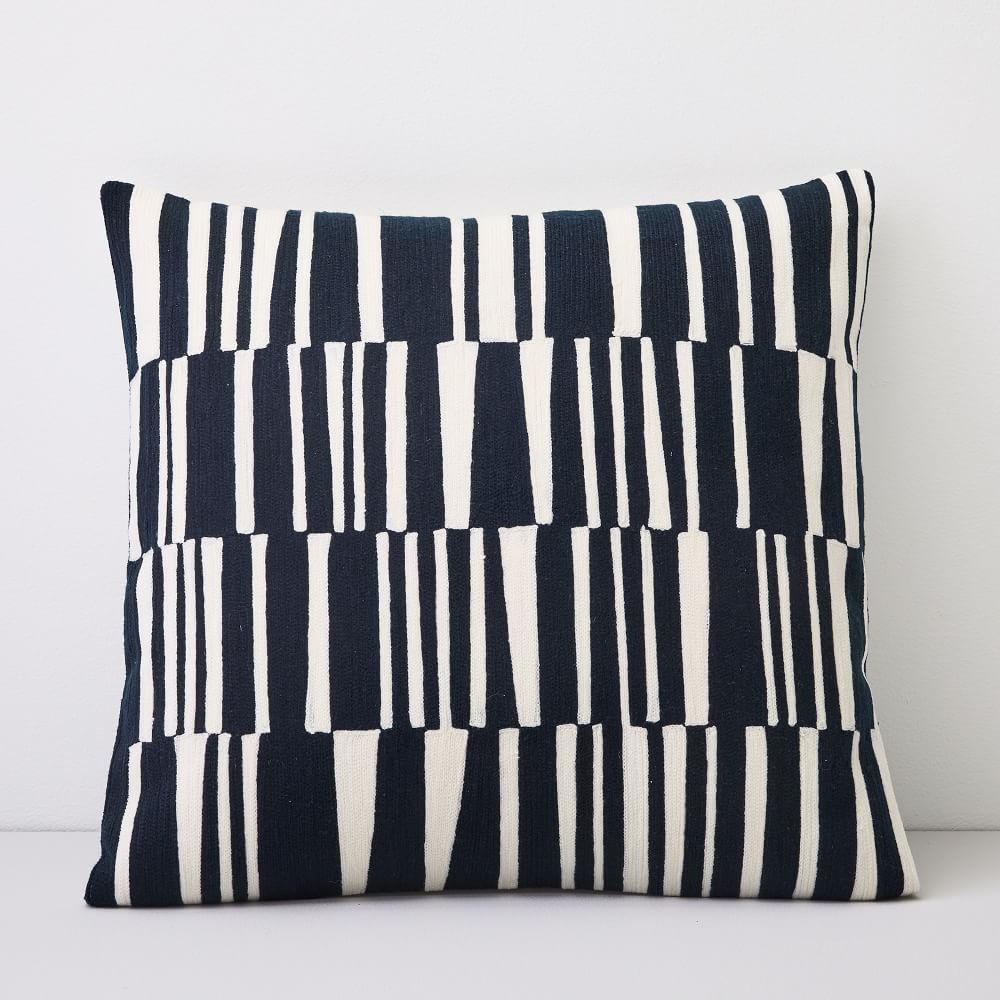 Crewel Linear Pillow Cover, Midnight, 18"x18" - Image 0