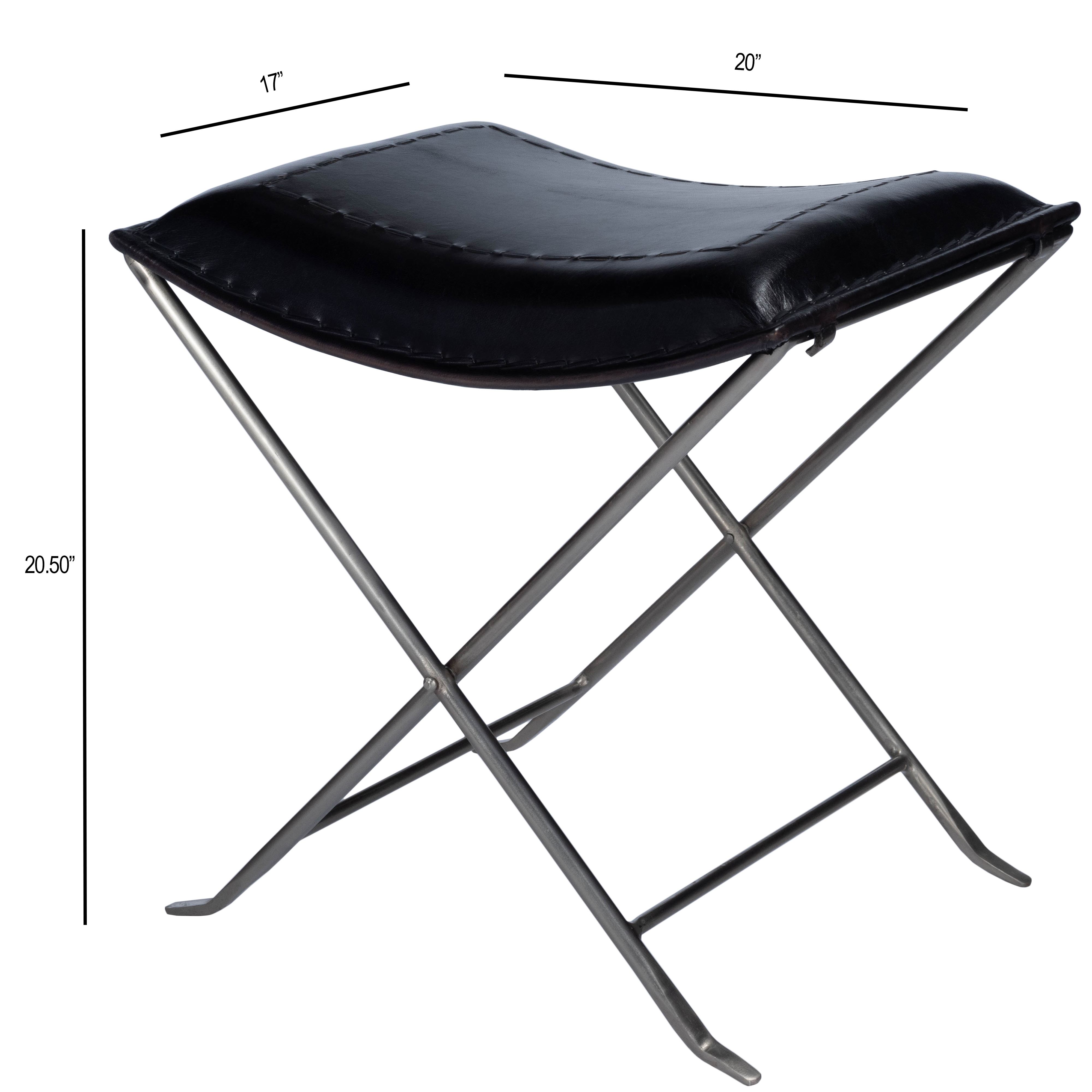 Melton Black Leather Stool - Image 3