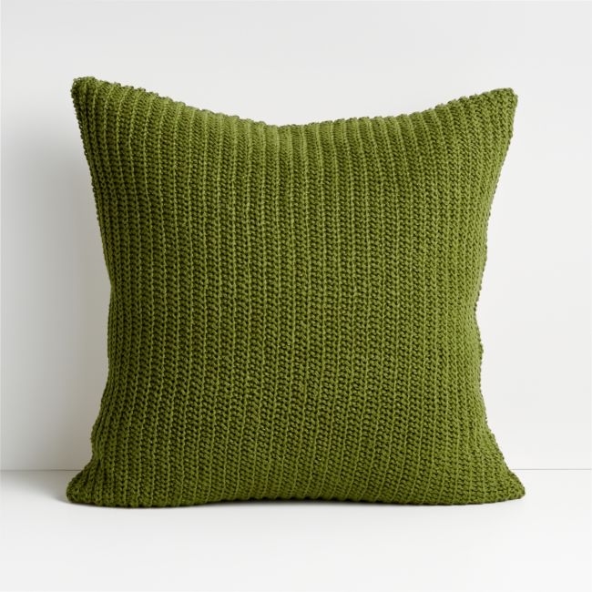 Croft 20" Olive Branch Crochet Pillow with Feather-Down Insert - Image 0