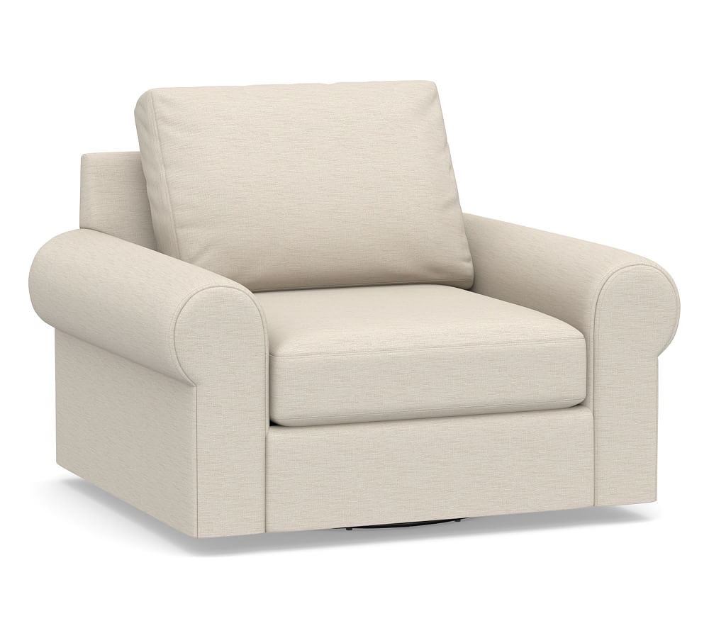 Big Sur Roll Arm Upholstered Swivel Armchair, Down Blend Wrapped Cushions, Performance Slub Cotton Stone - Image 0