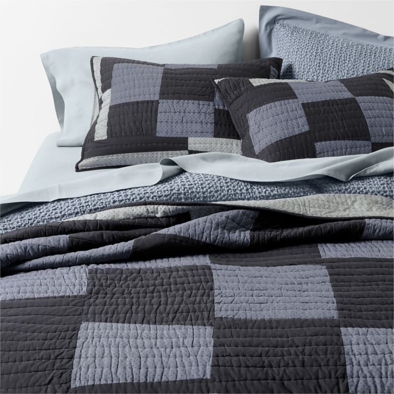 Gee's Bend Organic Cotton Midnight Navy Checkerboard Quilted Standard Bed Pillow Sham - Image 6