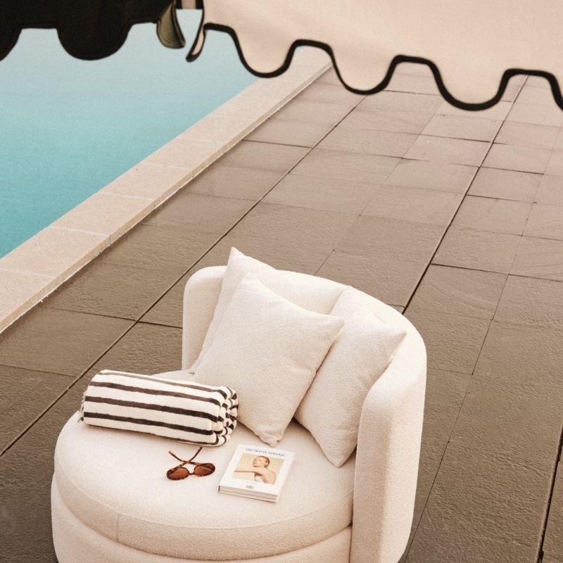 Lucie White Boucle Upholstered Outdoor Swivel Lounge Chair with Storage Set of 2 - Image 3
