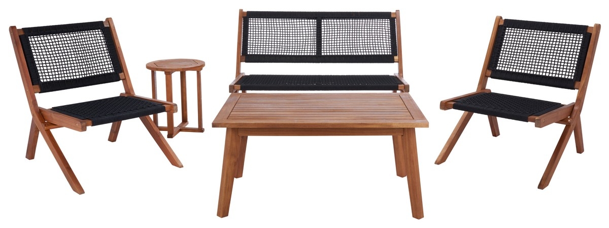 Kobina 5 Pc Outdoor Living Set - Natural/Black - Safavieh - Image 0