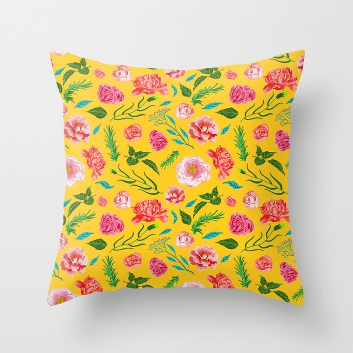 New Summer #botanical #pattern Throw Pillow by 83 Oranges Free Spirits - Cover (24" x 24") With Pillow Insert - Indoor Pillow - Image 0