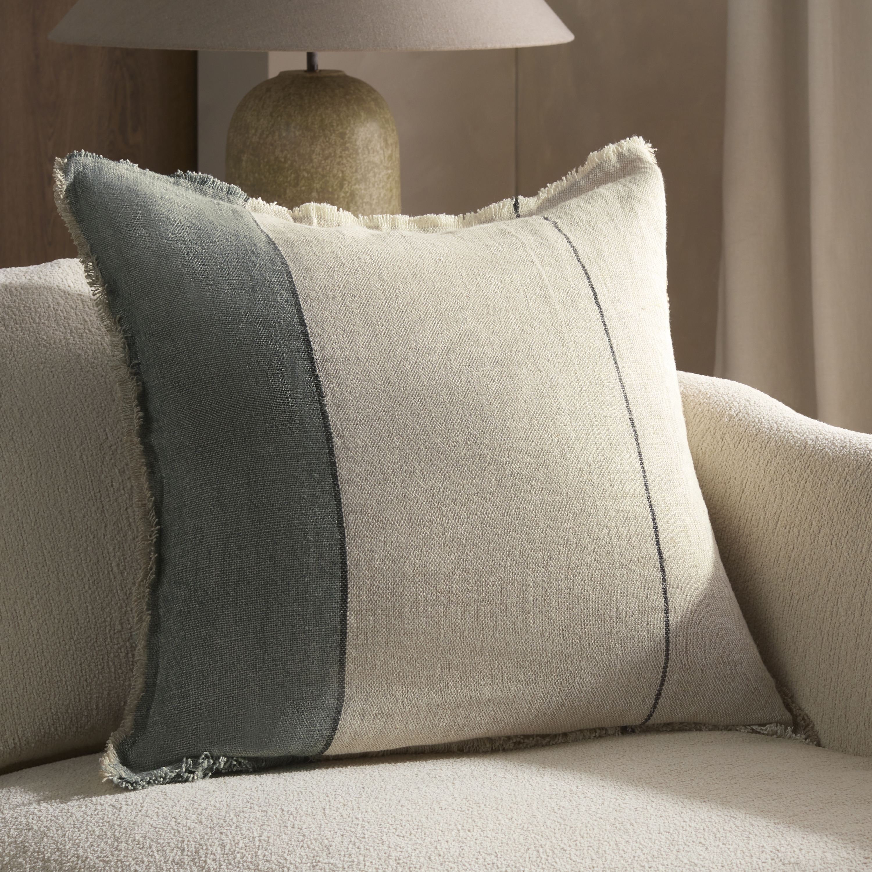 Morrigan TAN18 Handmade Striped Gray Pillow Cover (22") - Image 3