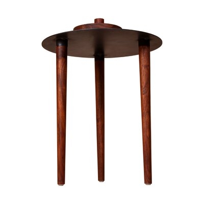 Round Metal Top Side Table With Rotatable Tray And Tripod Legs, Brown And Black - Image 0