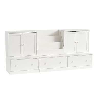 Cameron 1 Bookrack, 2 Cabinets & 3 Drawer Base Set, Simply White, In-Home Delivery & Assembly - Image 0