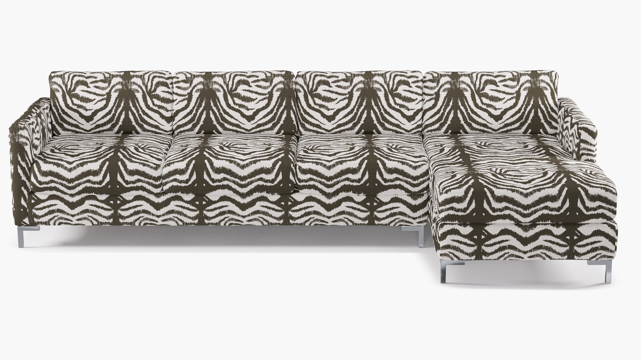 Modern Sectional, Right Facing, Zebra, Chrome L Leg - Image 0