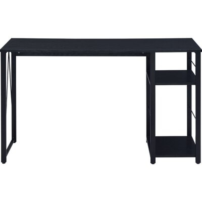 Writing Desk With 2 Tier Side Shelves And Tubular Metal Legs, Black - Image 0