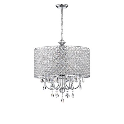6-Light Chrome Round Beaded Drum Chandelier With Hanging Crystals - Image 0