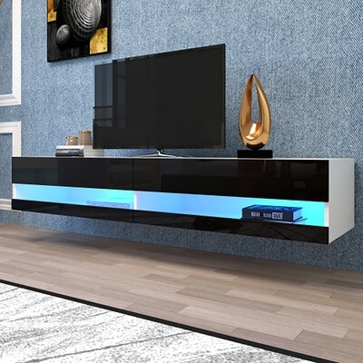180 Wall Mounted Floating 80" Tv Stand With 20 Color Leds White - Image 0