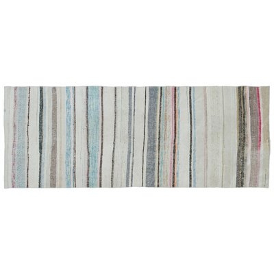 One-of-a-Kind Aurelio Hand-Knotted 1960s Turkish Gray/Blue 3'5" x 9'1" Runner Area Rug - Image 0