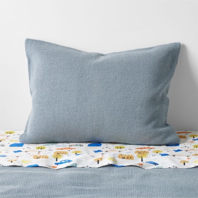 Scoop Light Blue Waffle Weave Organic Cotton Kids Pillow Sham - Image 0