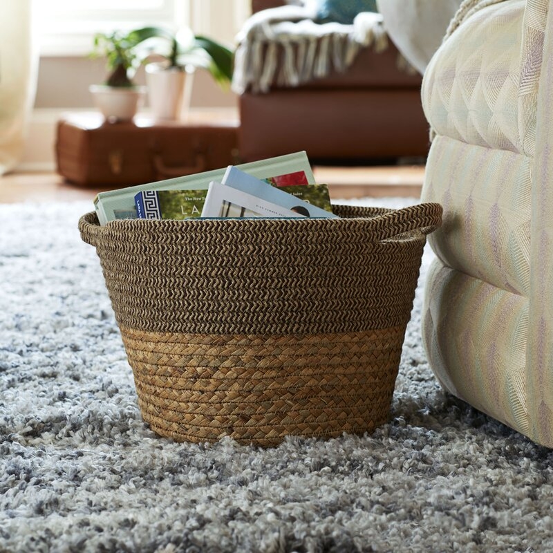 Tweed Cotton Rope & Hyacinth Storage Basket With Side Handles - Image 5