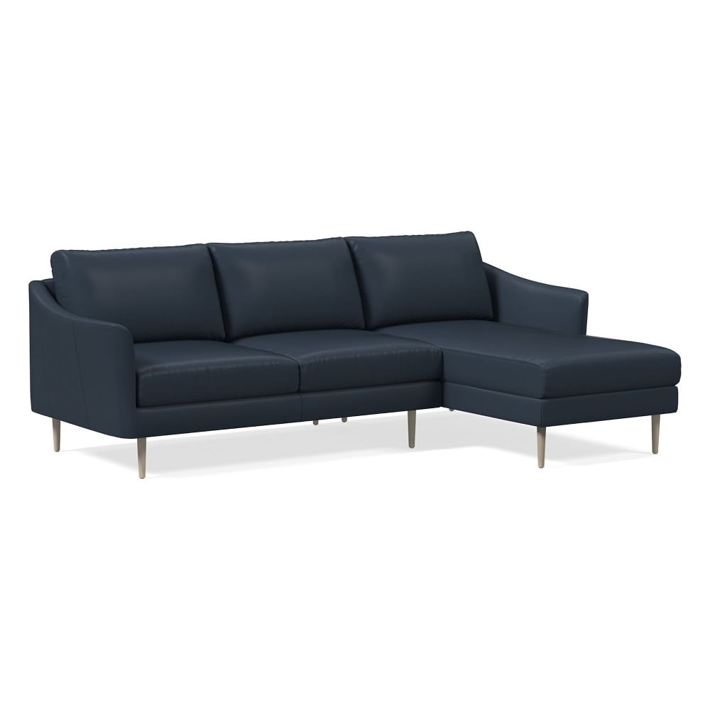 Sloane 96" Right 2-Piece Chaise Sectional, Sierra Leather, Navy, Light Bronze - Image 0