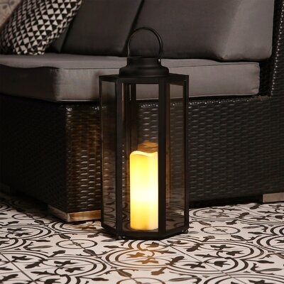 Battery Powered Integrated LED Outdoor Lantern with Electric Candle - Image 0