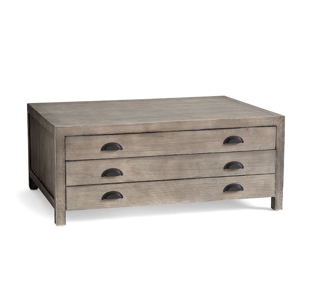 Architect's Reclaimed Wood Coffee Table with Drawers, Shelter Pine, 44" - Image 0
