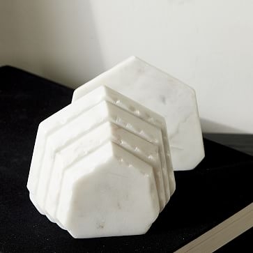 Marble Faceted Bookends, White Marble, Set of 2 - Image 2