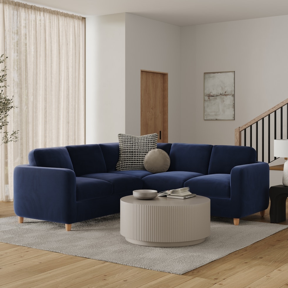 Vati 92" Velvet Corner Sectional -  Natural Oak and Hale Ink - Image 1