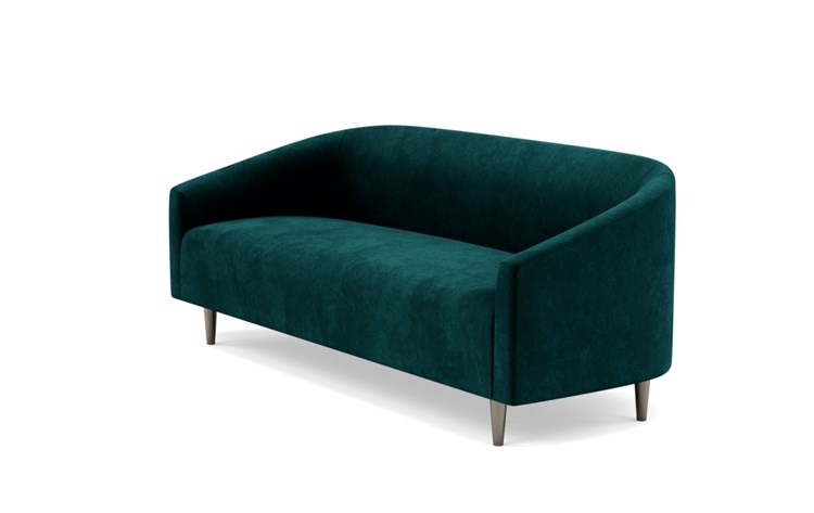Tegan Sofa with Blue Peacock Fabric and Plated legs - Image 4