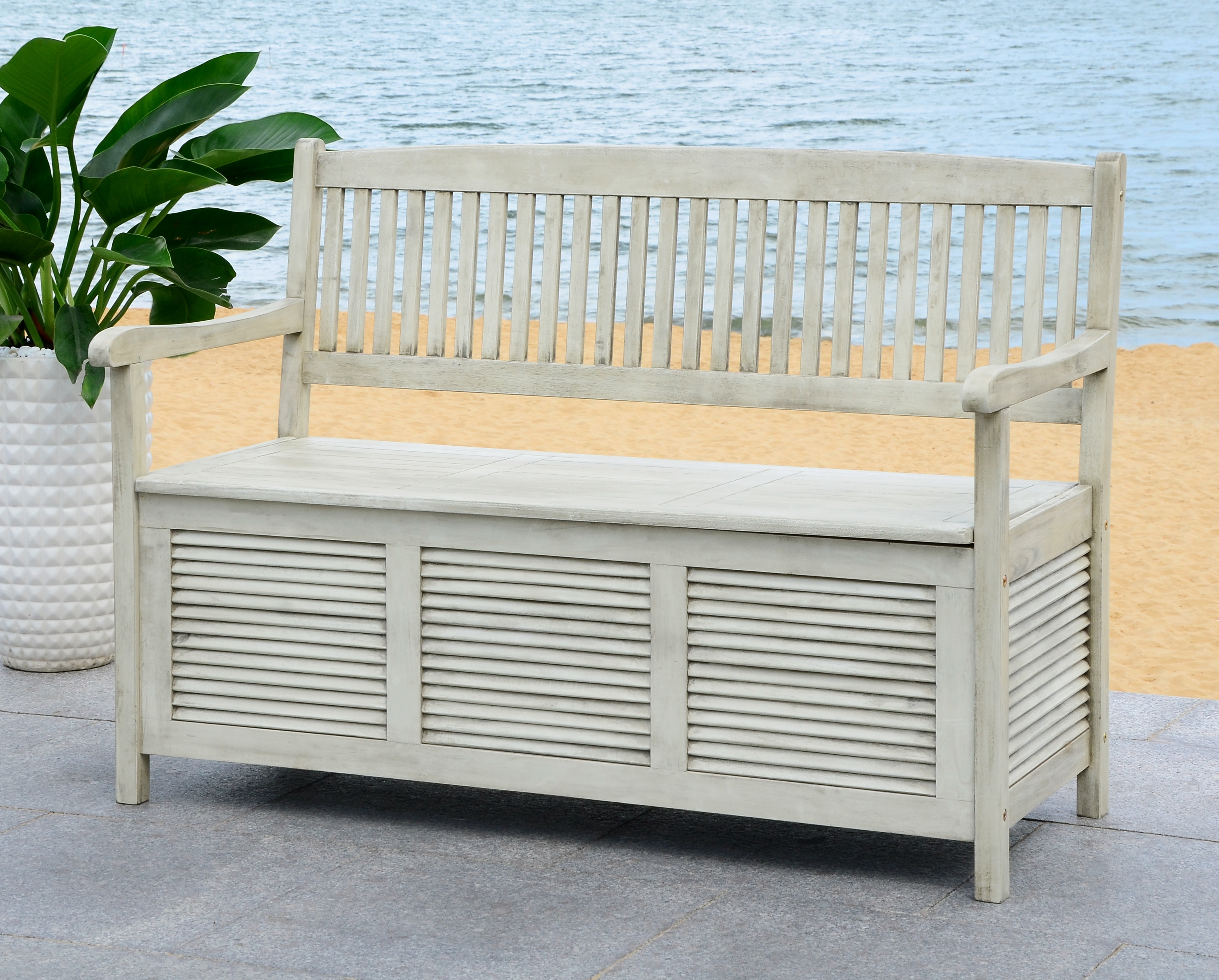 Brisbane Storage Bench - Distressed White - Safavieh - Image 6