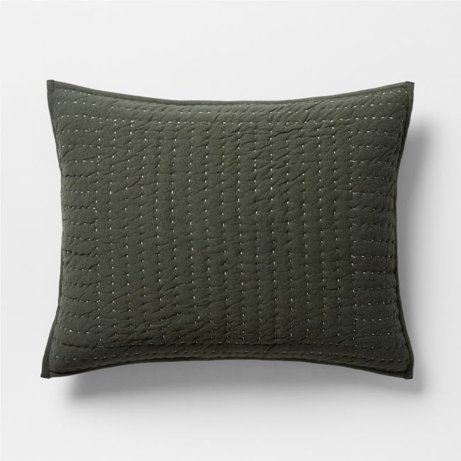 Cozysoft Organic Cotton Jersey Ficus Green Standard Quilted Bed Pillow Sham - Image 0