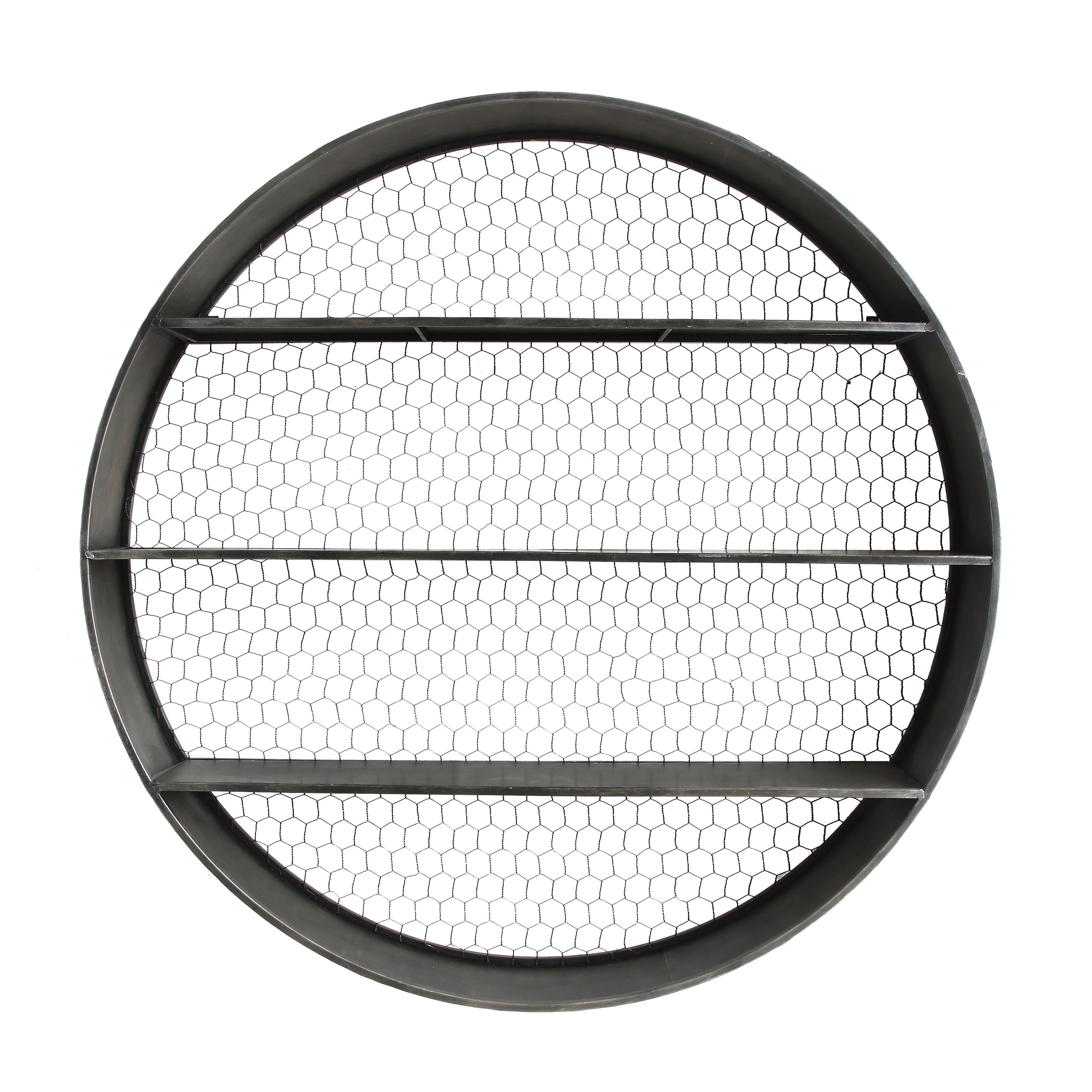 Round Metal Wall Décor with 4 Shelves & Wire Back - Image 0