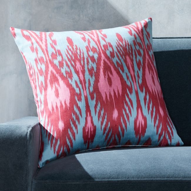 Silk Ikat Pillow Pink Multi with Down-Alternative Insert 20" - Image 0