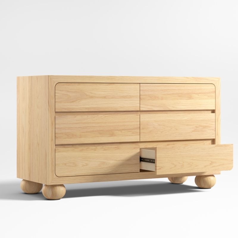 Emery 52" Natural Oak Wood Wide 6-Drawer Kids Dresser - Image 4