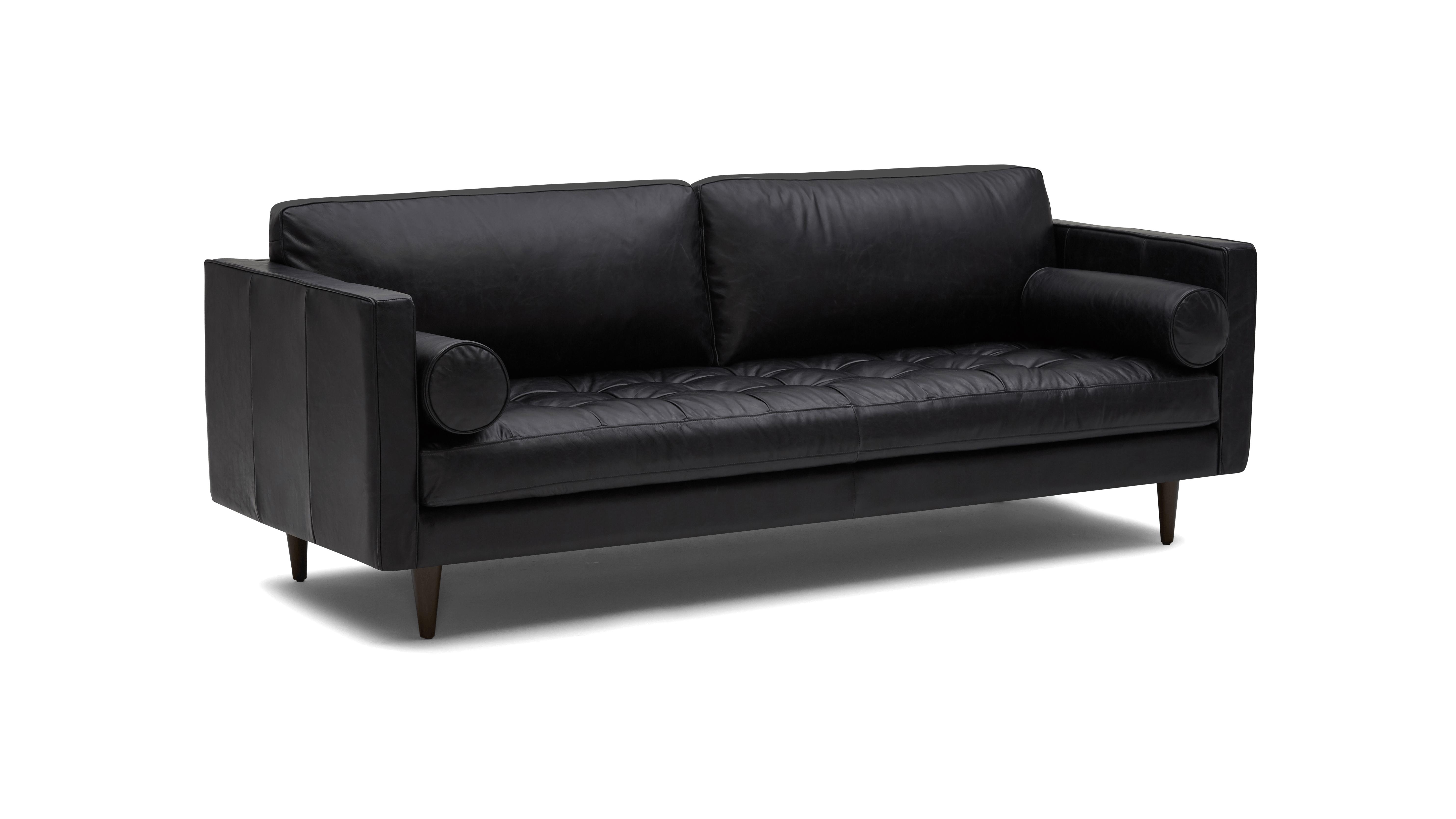 Black Briar Mid Century Modern Leather Sofa - Santiago Steel - Mocha - Image 1