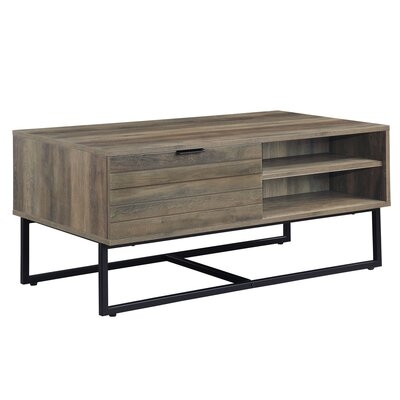 Metal &wooden Coffee Table With Storage 2 Tier Shelf And Cabinet, For Living Room ,rustic Oak & Black Finish  - Image 0