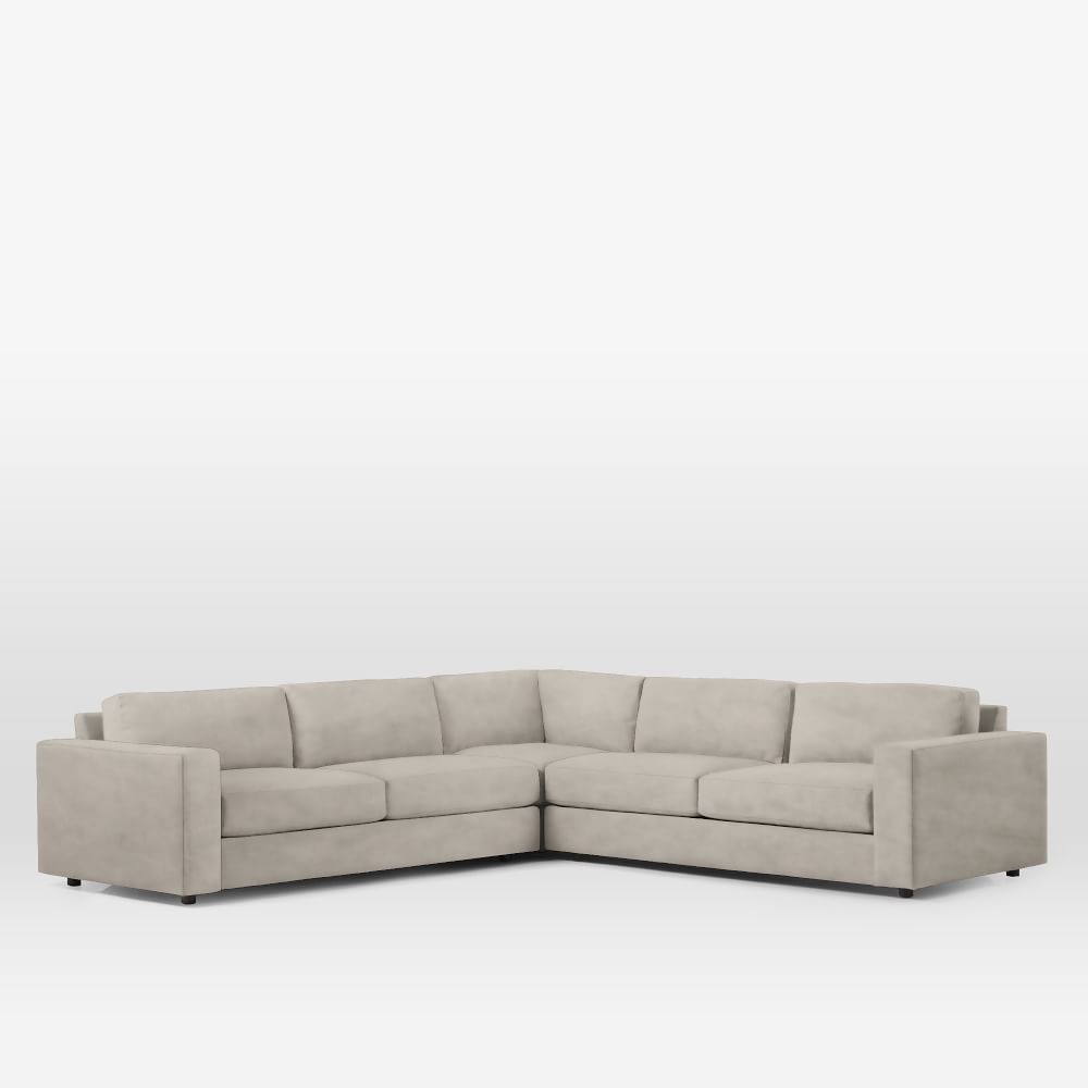 Urban 116" 3-Piece L-Shaped Sectional, Performance Velvet, Silver, Down Blend Fill - Image 0