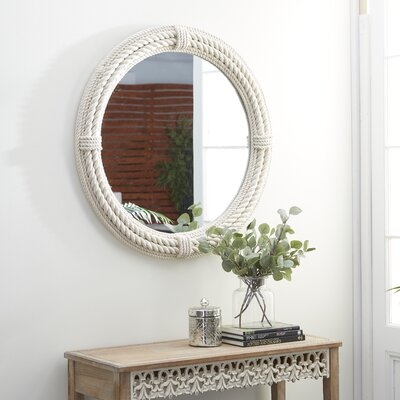 Large, Round White Jute Rope Wall Mirror, 36" - Image 0